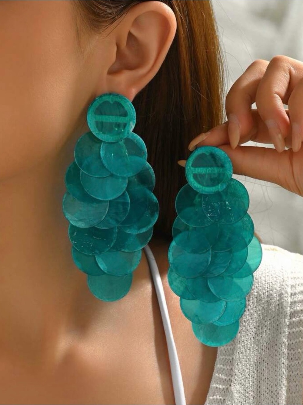 Teal Disc Drop Earrings — Women Jewelry